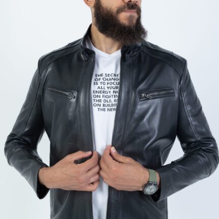 Farsi Lambskin Jacket (Black / Pecan Brown / Grey) - Image 3