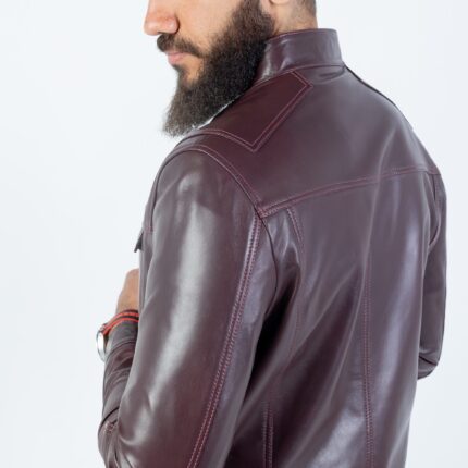 Turk Lambskin Jacket (Black / Deep Maroon / Grey) - Image 6