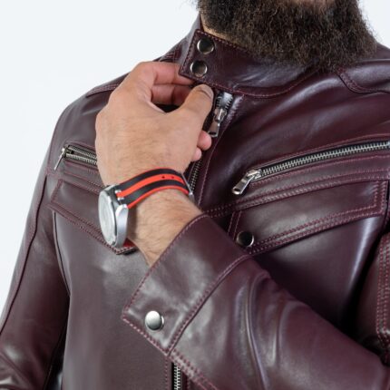 Turk Lambskin Jacket (Black / Deep Maroon / Grey) - Image 9