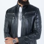 Turk Lambskin Jacket (Black / Deep Maroon / Grey)