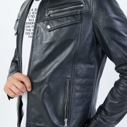 Turk Lambskin Jacket (Black / Deep Maroon / Grey) - Image 5