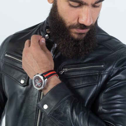Turk Lambskin Jacket (Black / Deep Maroon / Grey) - Image 3