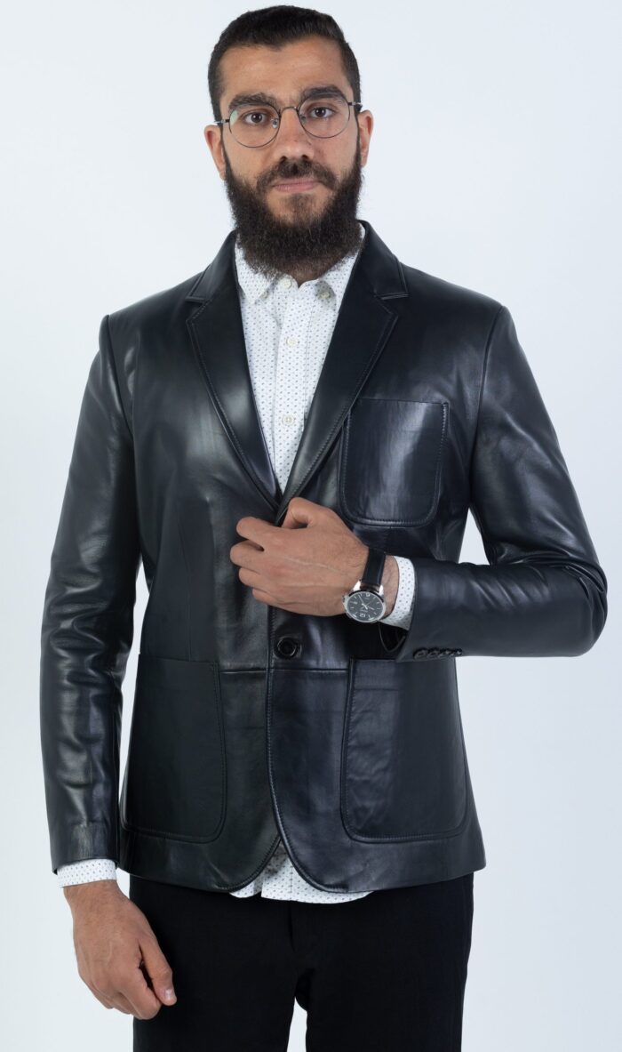 Western Lambskin Jacket (Black / Dark Navy Teal) - Image 1