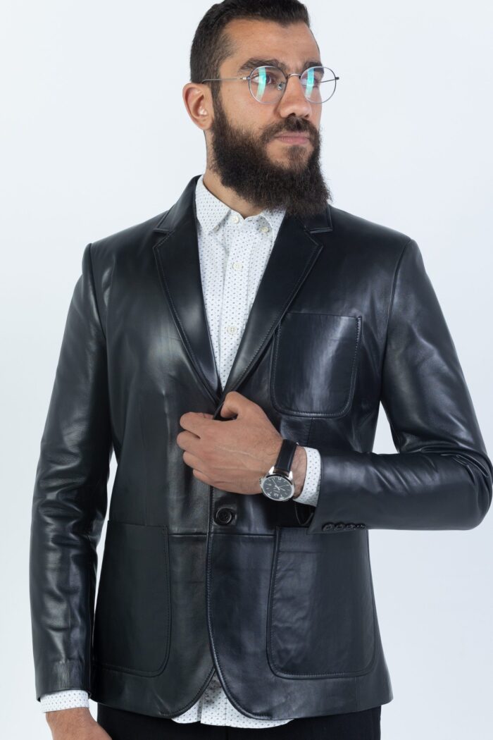 Western Lambskin Jacket (Black / Dark Navy Teal) - Image 2