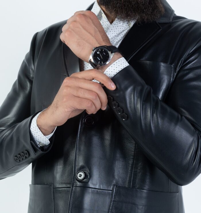 Western Lambskin Jacket (Black / Dark Navy Teal) - Image 5