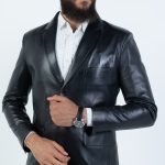 Slim Blazer Lambskin Jacket (Black)