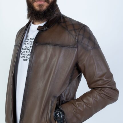 Uzman Lambskin Jacket (Pecan Brown / Deep Maroon / Grey) - Image 3