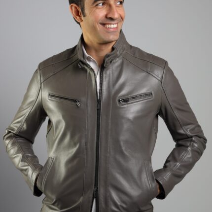 Farsi Lambskin Jacket (Black / Pecan Brown / Grey) - Image 12