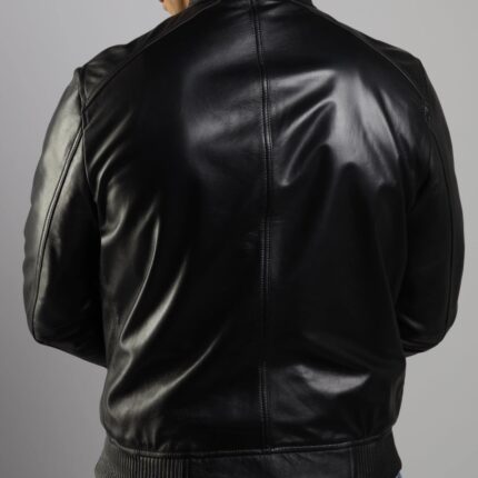 Bomber Lambskin Jacket (Black / Pecan Brown / Dark Navy Teal) - Image 5