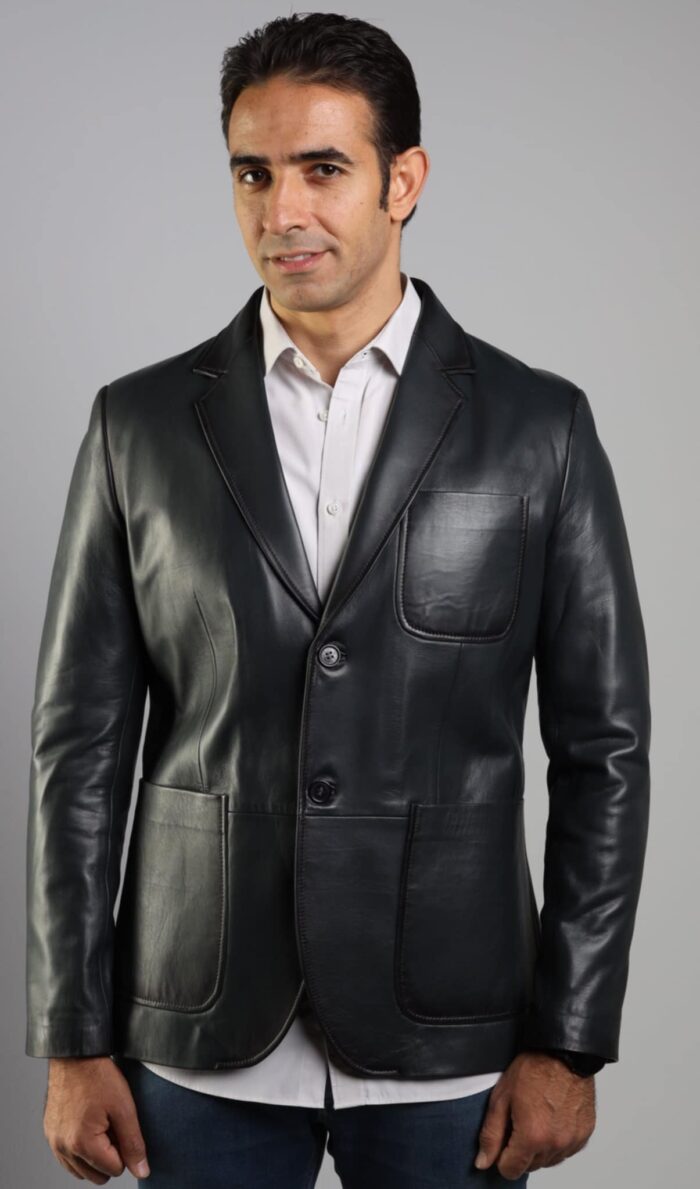 Western Lambskin Jacket (Black / Dark Navy Teal) - Image 6