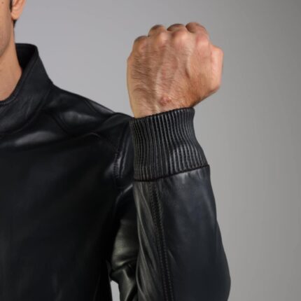 Bomber Lambskin Jacket (Black / Pecan Brown / Dark Navy Teal) - Image 15