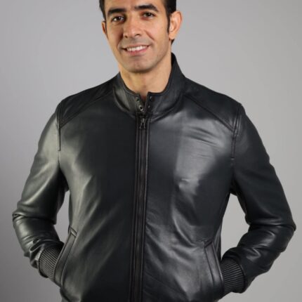Bomber Lambskin Jacket (Black / Pecan Brown / Dark Navy Teal) - Image 14