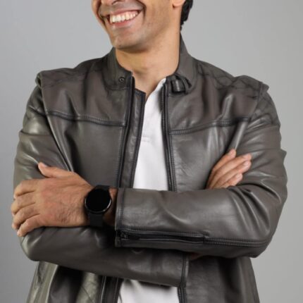 Uzman Lambskin Jacket (Pecan Brown / Deep Maroon / Grey) - Image 9
