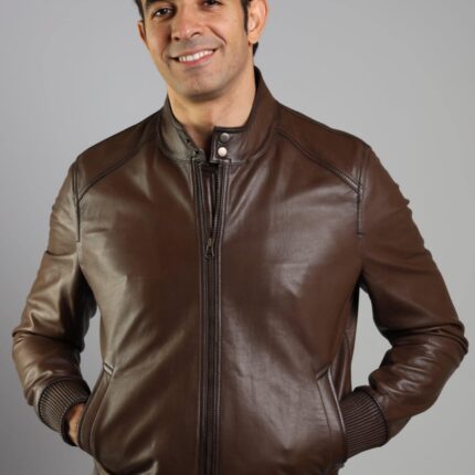 Bomber Lambskin Jacket (Black / Pecan Brown / Dark Navy Teal) - Image 9