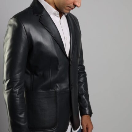 Western Lambskin Jacket (Black / Dark Navy Teal) - Image 7