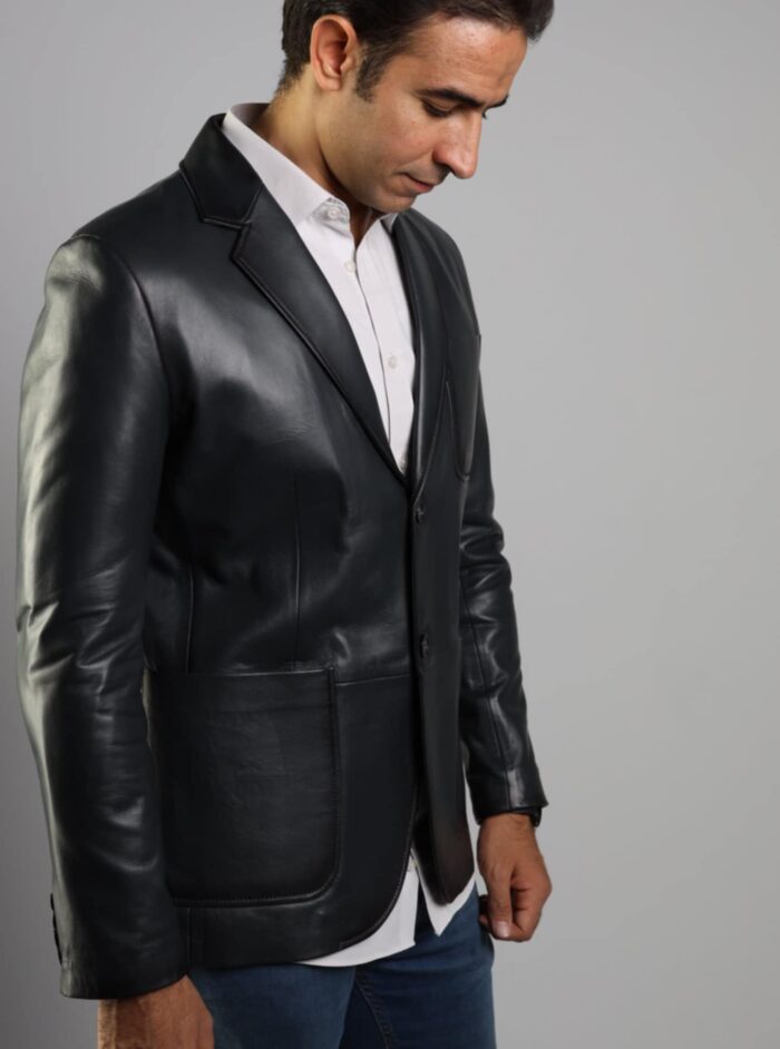 Western Lambskin Jacket (Black / Dark Navy Teal) - Image 7
