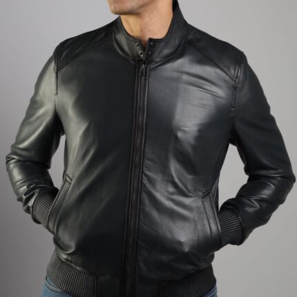 Bomber Lambskin Jacket (Black / Pecan Brown / Dark Navy Teal) - Image 16