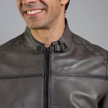 Uzman Lambskin Jacket (Pecan Brown / Deep Maroon / Grey) - Image 6