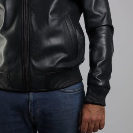 Bomber Lambskin Jacket (Black / Pecan Brown / Dark Navy Teal) - Image 13