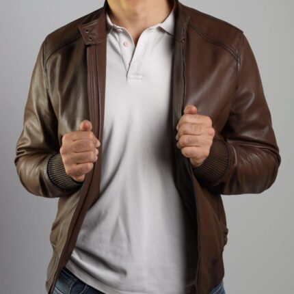 Bomber Lambskin Jacket (Black / Pecan Brown / Dark Navy Teal) - Image 12