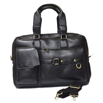 Cowhide leather crossbody laptop bag (Black) - Image 8