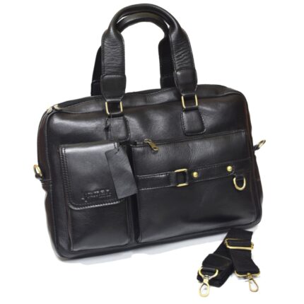 Cowhide leather crossbody laptop bag (Black) - Image 5