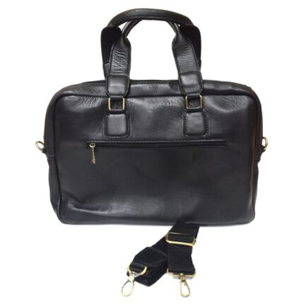 Cowhide leather crossbody laptop bag (Black) - Image 6