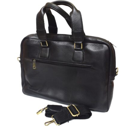 Cowhide leather crossbody laptop bag (Black) - Image 4