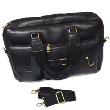 Cowhide leather crossbody laptop bag (Black) - Image 7