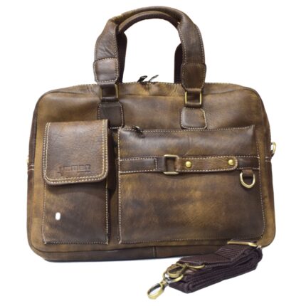 Cowhide leather crossbody laptop bag (Hazelnut) - Image 7