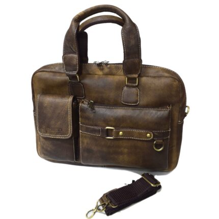 Cowhide leather crossbody laptop bag (Hazelnut) - Image 3