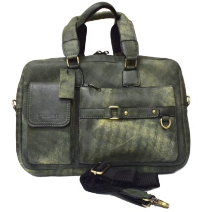 Cowhide leather crossbody laptop bag (olive Green) - Image 8