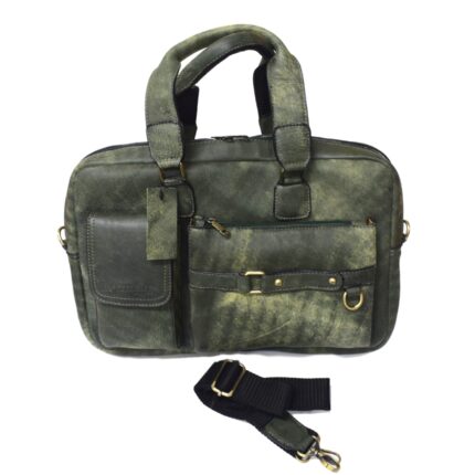 Cowhide leather crossbody laptop bag (olive Green) - Image 6