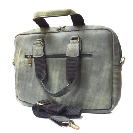 Cowhide leather crossbody laptop bag (olive Green) - Image 4