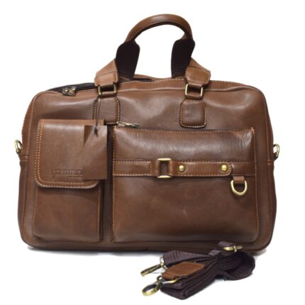 Cowhide leather crossbody laptop bag (Havana) - Image 8