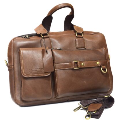 Cowhide leather crossbody laptop bag (Havana) - Image 4