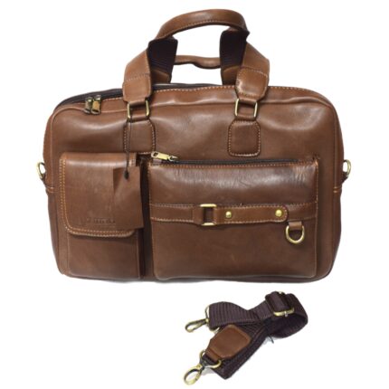 Cowhide leather crossbody laptop bag (Havana) - Image 6