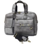 Cowhide leather crossbody laptop bag (Grey)