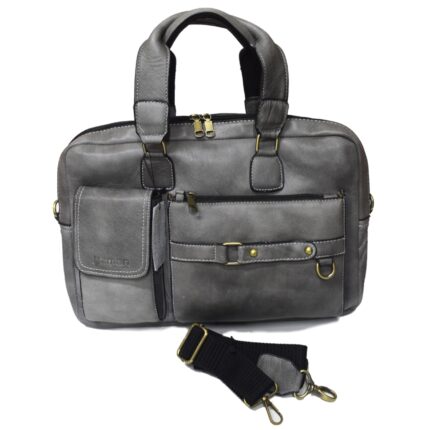 Cowhide leather crossbody laptop bag (Grey) - Image 8