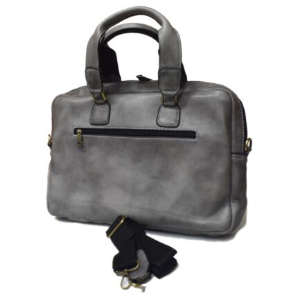 Cowhide leather crossbody laptop bag (Grey) - Image 6