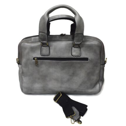Cowhide leather crossbody laptop bag (Grey) - Image 7