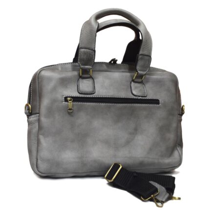 Cowhide leather crossbody laptop bag (Grey) - Image 4