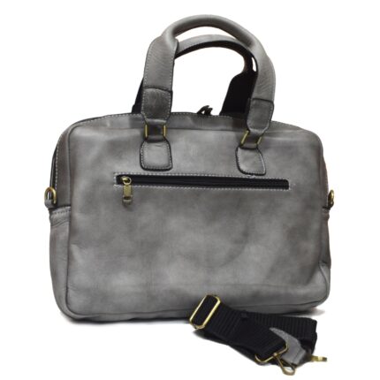 Cowhide leather crossbody laptop bag (Grey) - Image 4